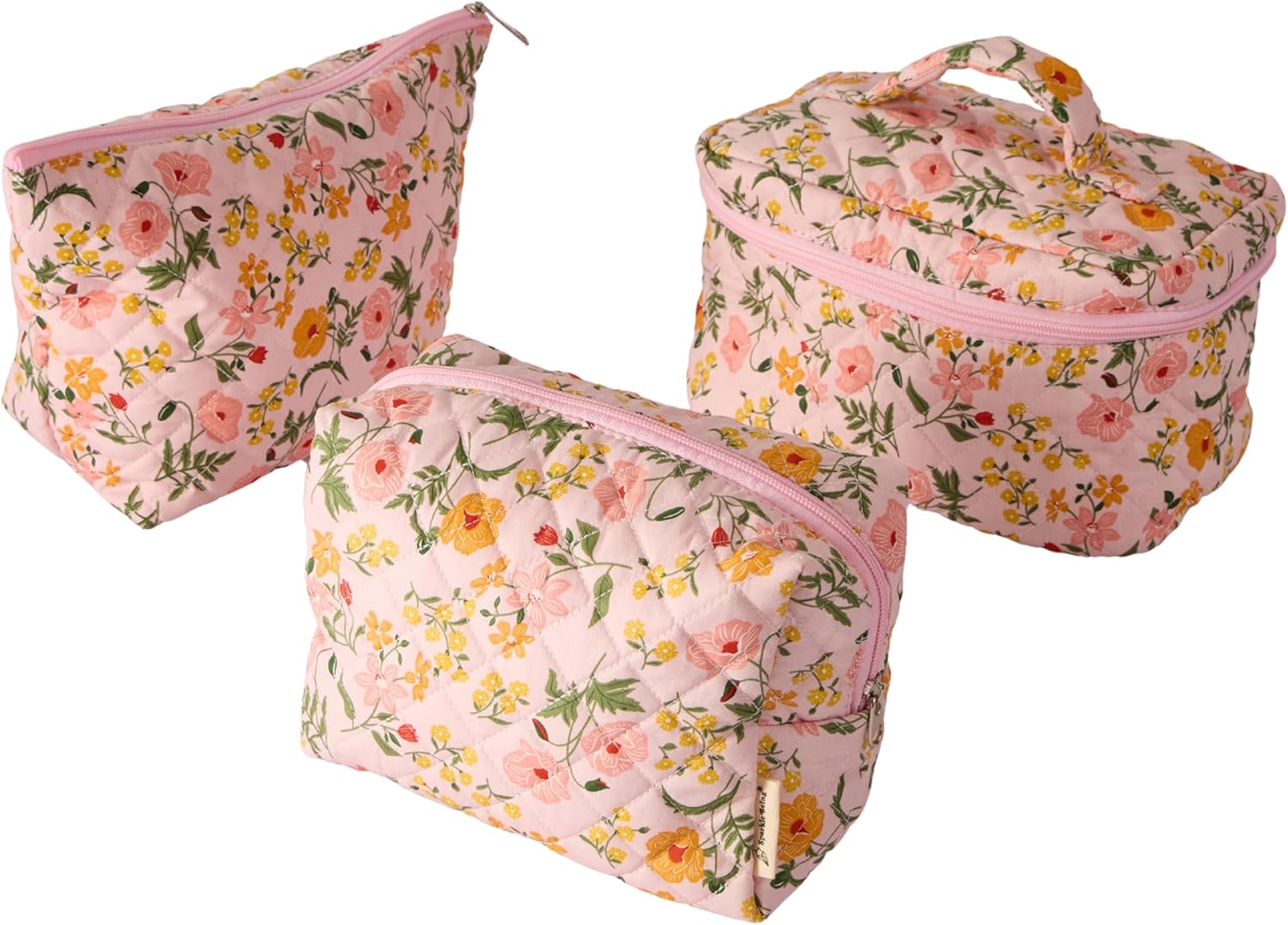 Watercolor Butterfly Quilted Cotton Cosmetic Zipper Pouch, Large Capacity Makeup Accessories Storage Bag for Women Girls, Aesthetic Coquette Travel Toiletry Organizer (Set of 3)