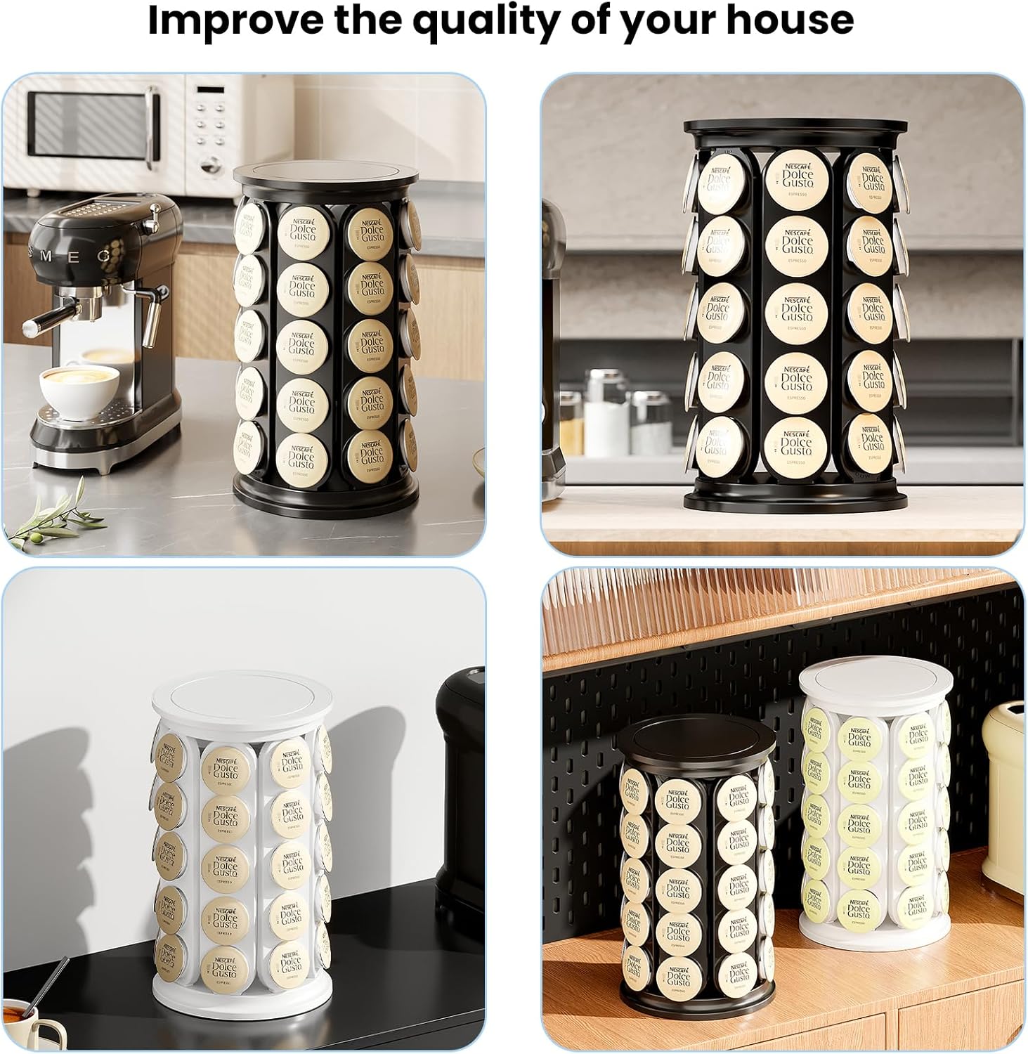 Coffee Pod Storage Compatible with Keurig Kcup Cafe Carousel, 360° Rotating K Cups Pods Carousel Holder, Kcup Storage Organizer Stand with 40 Keurig Kcup Pods (Black)