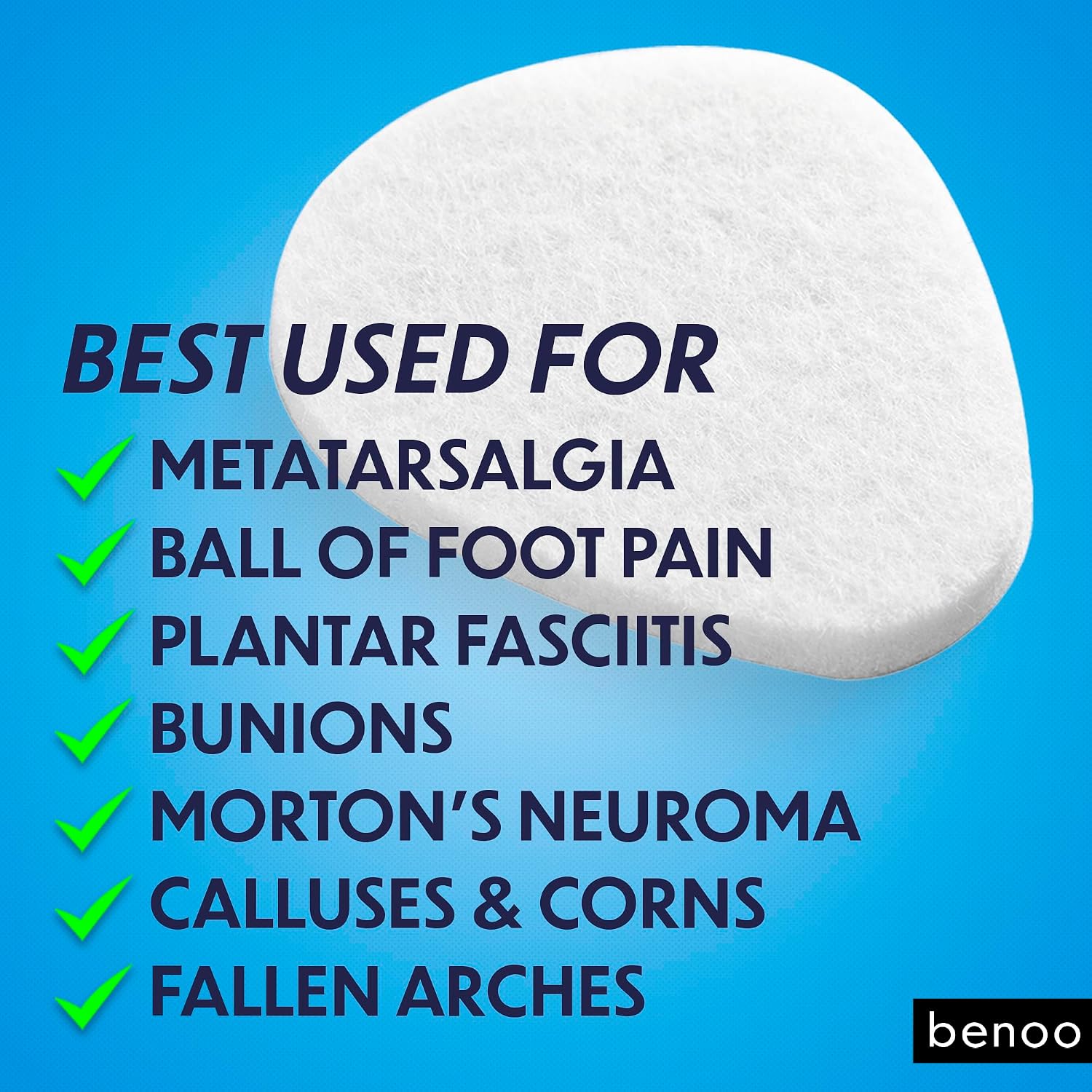 Metatarsal Pads for Women & Men (12 Pack) Ball of Foot Cushions for Pain Relief, Felt Metatarsal Foot Pads for All Shoe Type, Mortons Neuroma, High Heel Insert Cushions, One Size Fits All (1/4” Thick)