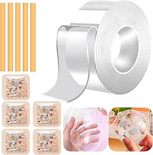 Finduat Nano Tape Bubbles Kit, Double Sided Tape Magic Plastic Bubble, Super Elastic Bubble Balloons with 5 Straw, 5 Bags of Balloon Fillings Sequins 90s Nostalgia Gifts Party Favors