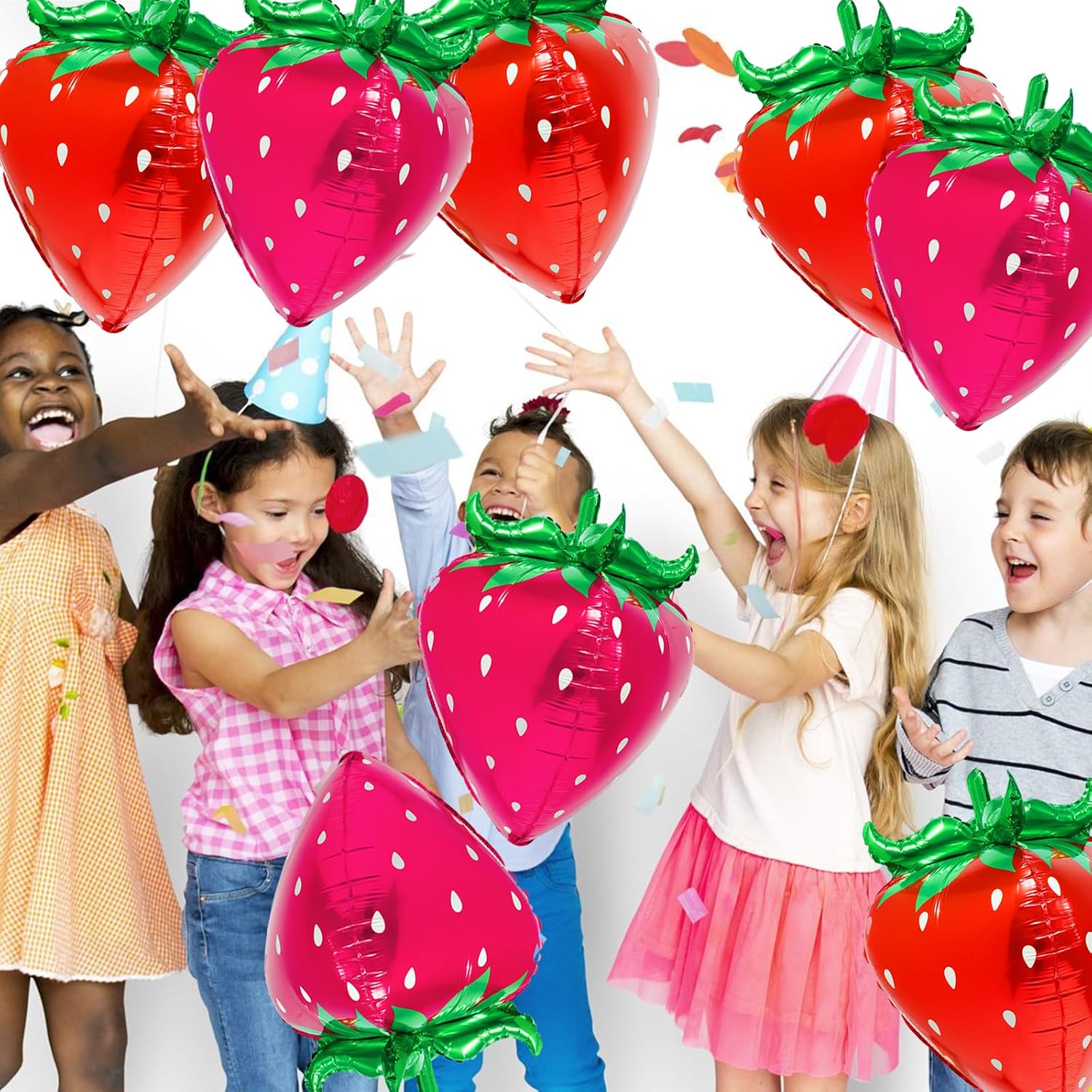 8 Pcs 4D Strawberry Balloons Foil Fruit Mylar Balloons for Baby Showers Berry First Birthday Gender Reveal Party Decoration Picnics Indoor Outdoor