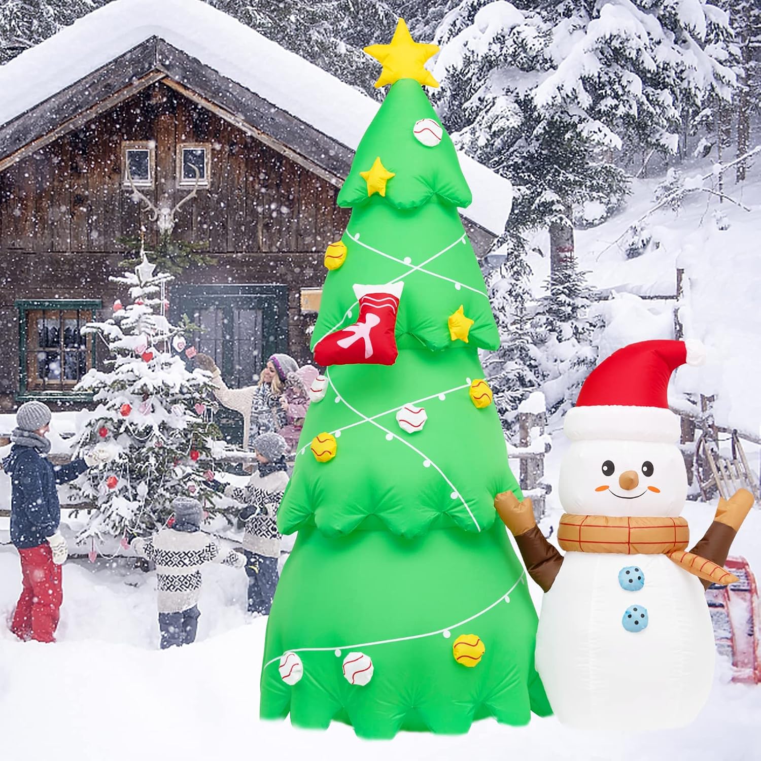 Oyydecor 6FT Christmas Inflatables Tree Outdoor Decorations, Blow up Christmas Tree & Snowman Yard Decor Built-in LED Lights for Xmas Holiday Party Indoor Garden Patio Lawn