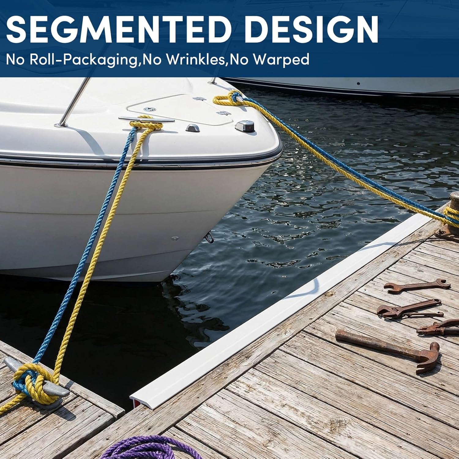 16ft Marine-Grade Dock Bumpers,8-Section PVC Dock Fenders with Stainless Steel Screws and Washers,Boat Dock Guards,Dock Post Bumpers for Docking Edges, Horizontal Decks or Piers(White)