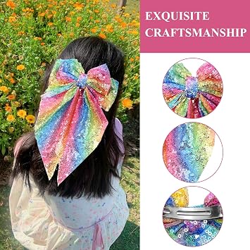 Color Large Bows Sequin Glitter,Sequin Bow Hair Clip Big Hairpin,Double Layered Bow Design With Sparkling Sequins For Party Valentine's Day Girls Women Christmas Birthday