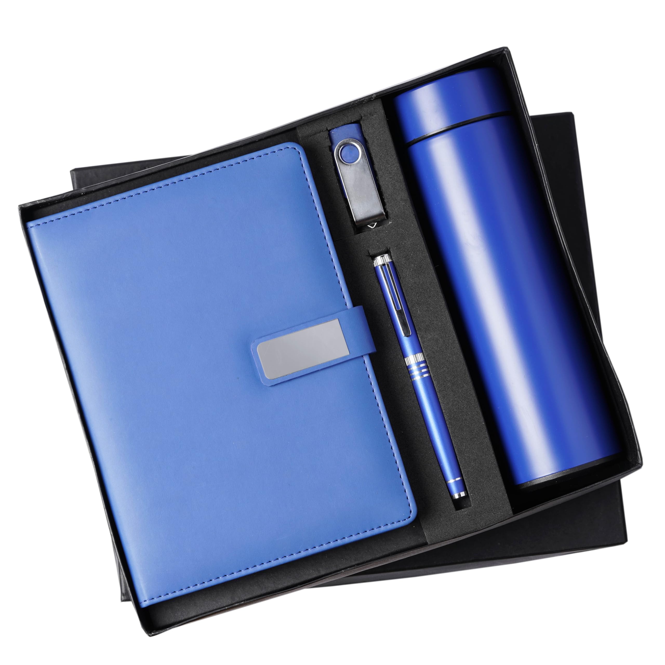 Picasso Parri 4 in 1 Customizable Gift Set Elevate Your Gifting Experience with Our Versatile 4-in-1 Gift Set A Diary, Pen, Convenient Pen Drive, and A Temperature-Controlled Water Bottle (PP412BLUE)