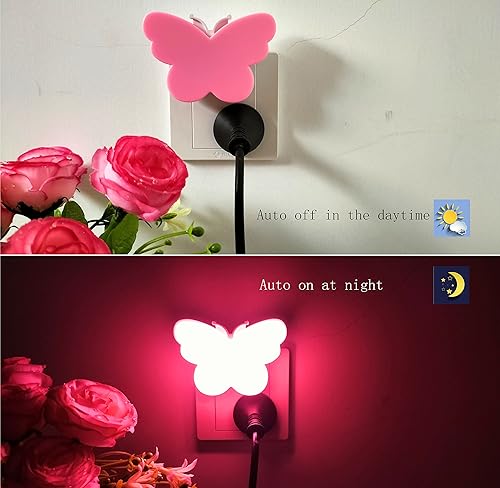 Miniatura 4 de 2 luces LED de mariposa para niños, lámpara de luz nocturna enchufable a la pared con sensor inteligente del atardecer al amanecer, idea para