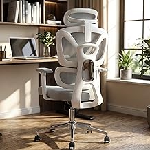 MRC Panther Cushion Ergonomic High Back Mesh Office Computer Chair with Auto Adjustable Lumbar Support,3D Armrests,Multi Lock Mechanism,Seat Sliding,Height Adjustable Backrest-Grey & White