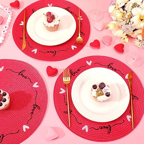 Vista 18 de Tioncy 6 manteles individuales de plástico redondos de Navidad con copos de nieve rojos de 13.4 pulgadas, mantel individual de reno de invierno