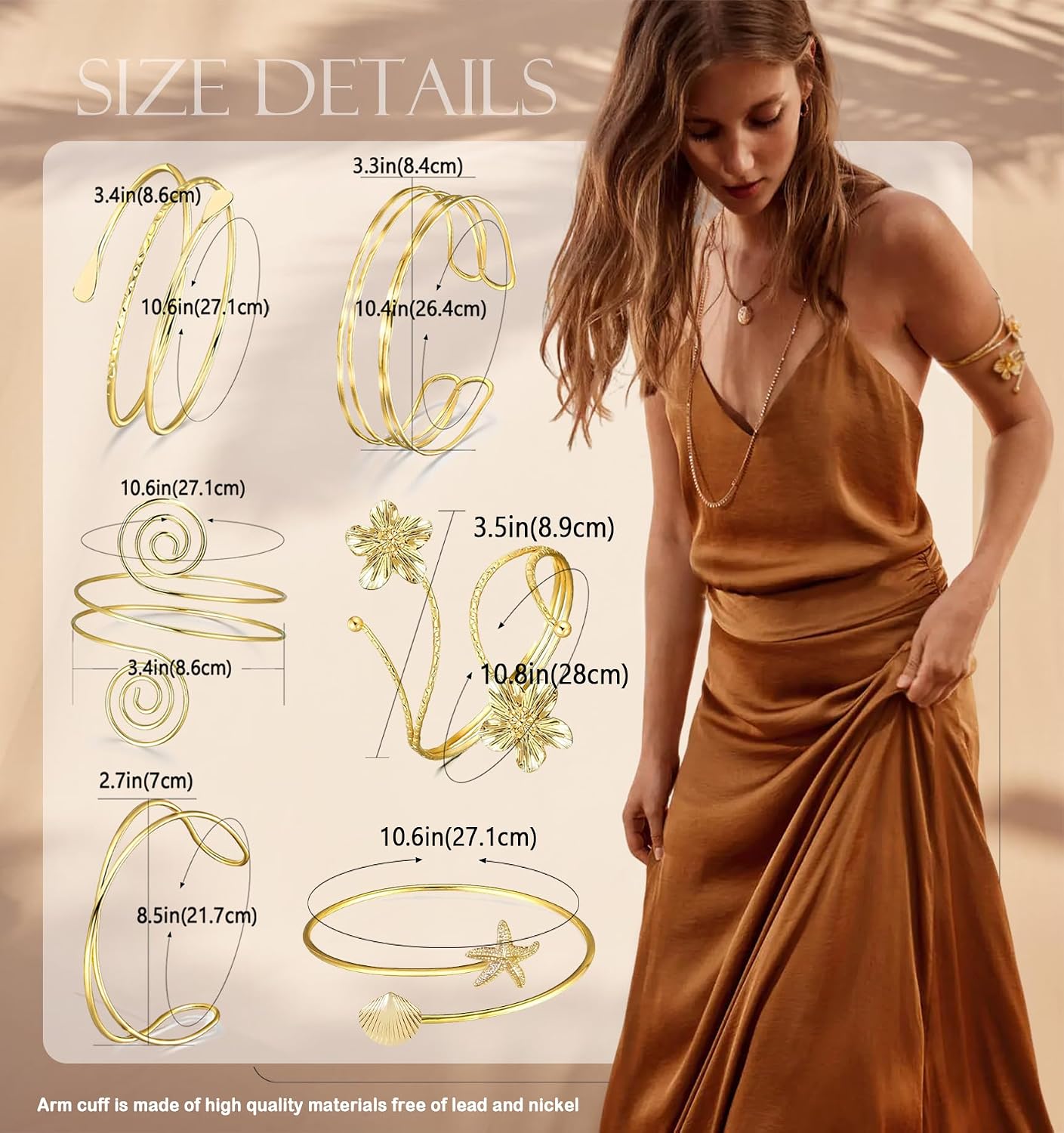 RIOSO Gold Arm Cuff for Women Flower Arm Cuffs Bands Bangles Jewelry Upper Arm Bracelet