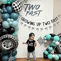 Vista 3 de Cartel de Growing Up Two Fast - Cartel de cumpleaños de coche de carreras, decoraciones de segundo cumpleaños de carreras para fiesta