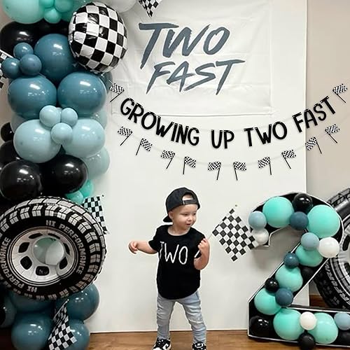 Miniatura 3 de Cartel de Growing Up Two Fast - Cartel de cumpleaños de coche de carreras, decoraciones de segundo cumpleaños de carreras para fiesta