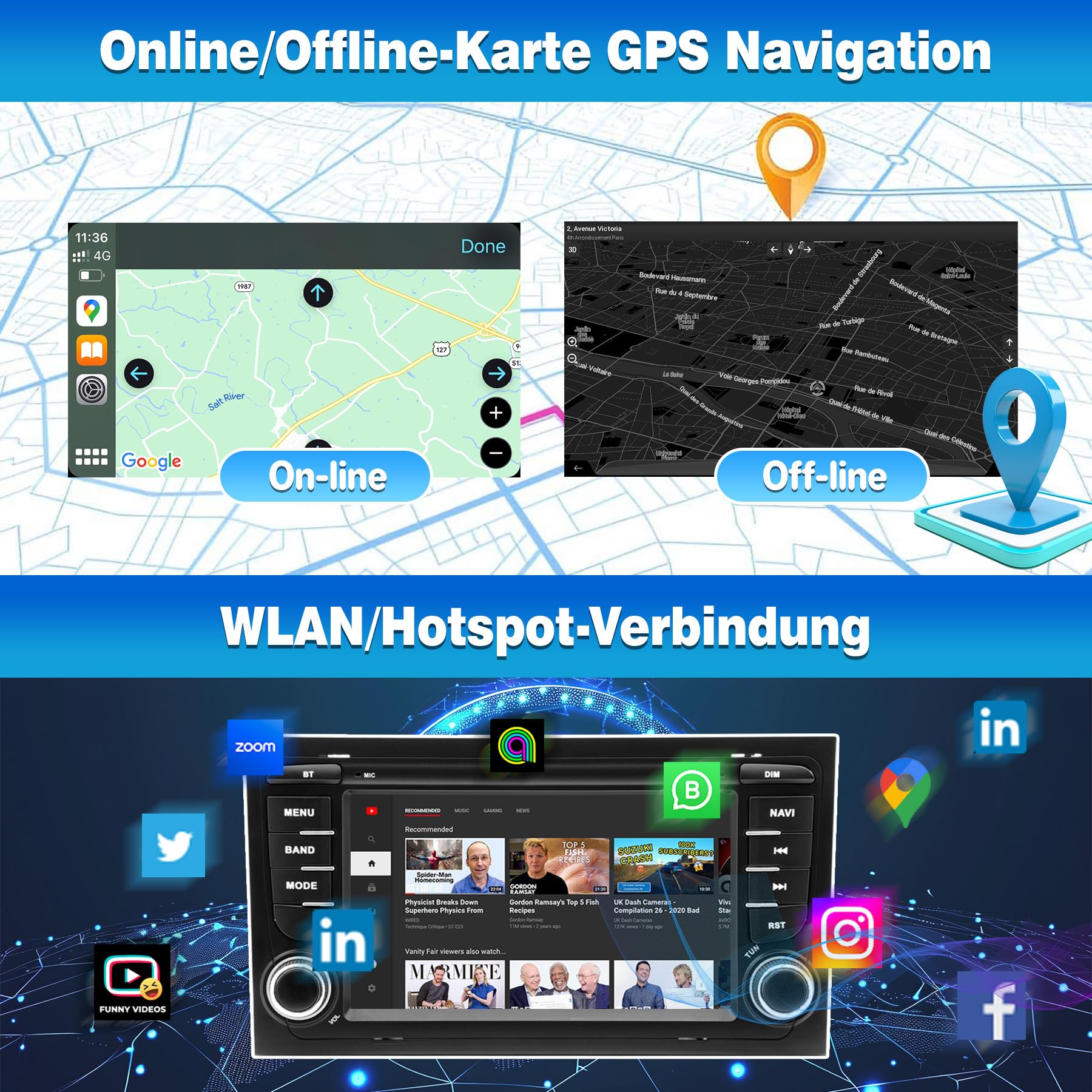Radio samochodowe z systemem Android 13 do Audi A4/S4/RS4 B6/B7 (2002-2008) | 7-calowy ekran dotykowy IPS z kamerą cofania HD | Bezprzewodowy CarPlay i Android Auto | Nawigacja GPS 2 GB + 64 GB