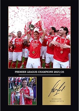 Legends Gallery Arsenal League Winners 2026 Poster Gift For Arsenal Fans Arsenal Gifts For Boys Saka Rice Mikel Arteta Digitally Reproduced Signature A4, Framed