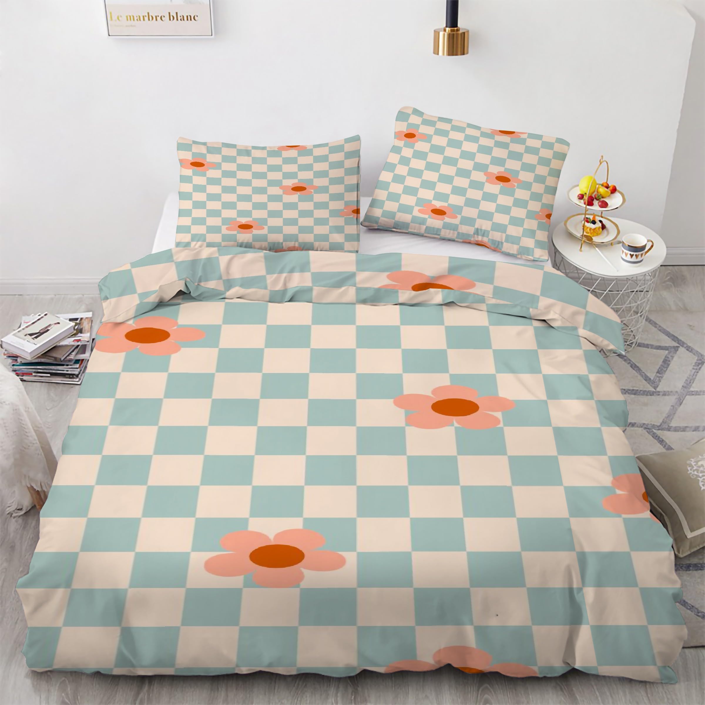 Housse de Couette 220x240 avec Zip Anti-Glissement Parure de Lit Microfibre Bleue