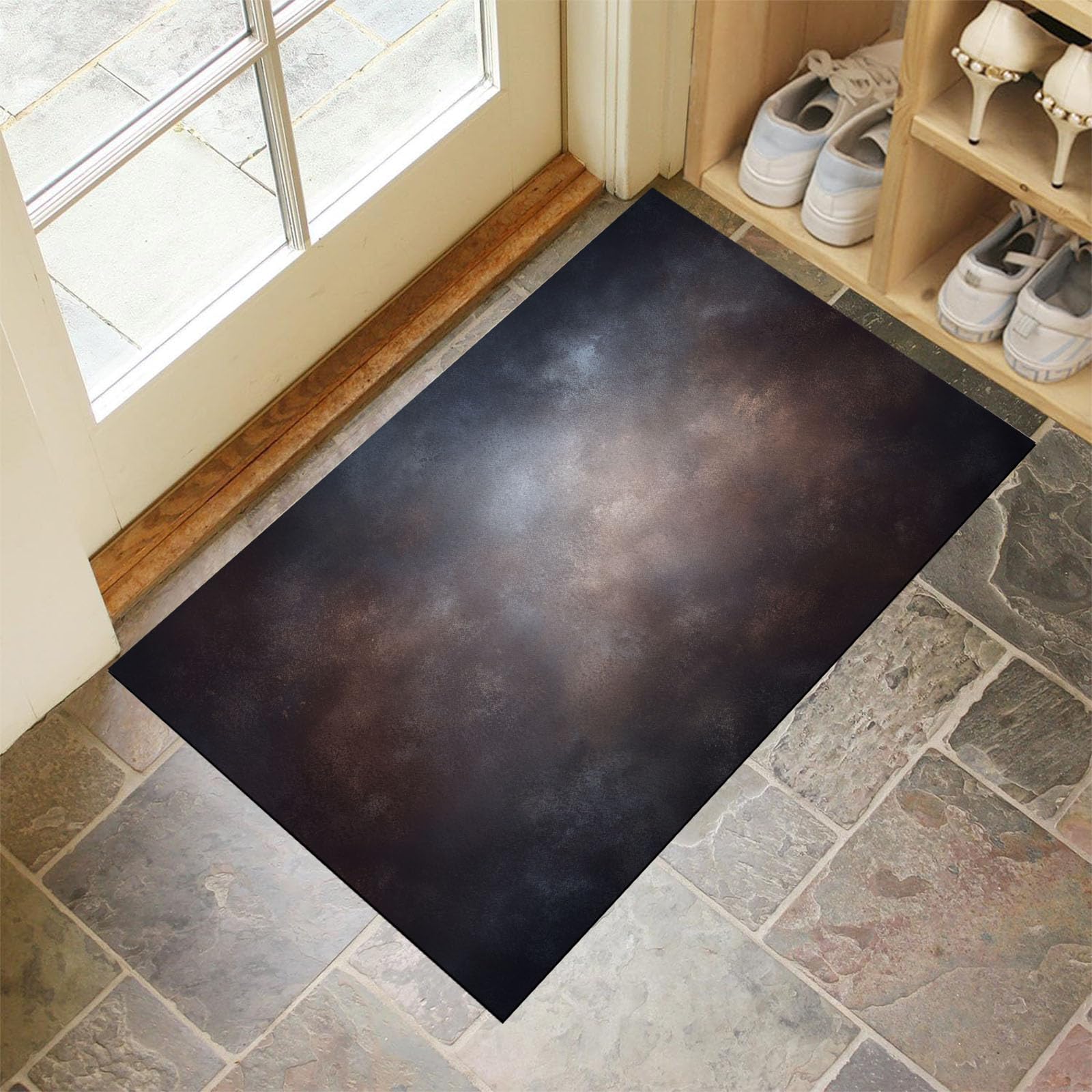 Tapis de sol antidérapant pour couloir et porte paillasson abstrait rétro brun gris