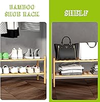 Vista 5 de BMOSU Zapatero extendido de bambú de 2 niveles de alta calidad, apilable, organizador de almacenamiento para pasillo, armario, sala de estar, Bambú