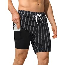 SILKWORLD Mens Swim Trunks Quick Dry Bathing Suit with Compression Liner | 7 inch, seersucker, chafe-free, stretch, dry fast, good stitching, silky, vibrant color, no extra underwear needed