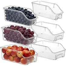 6 Packs Clear Freezer Organizers and Storage Bins with Handle, Stackable Storage Bins Open Front Pantry Bins for Storage and Organization for Bathroom Kitchen Refrigerator Pantry
