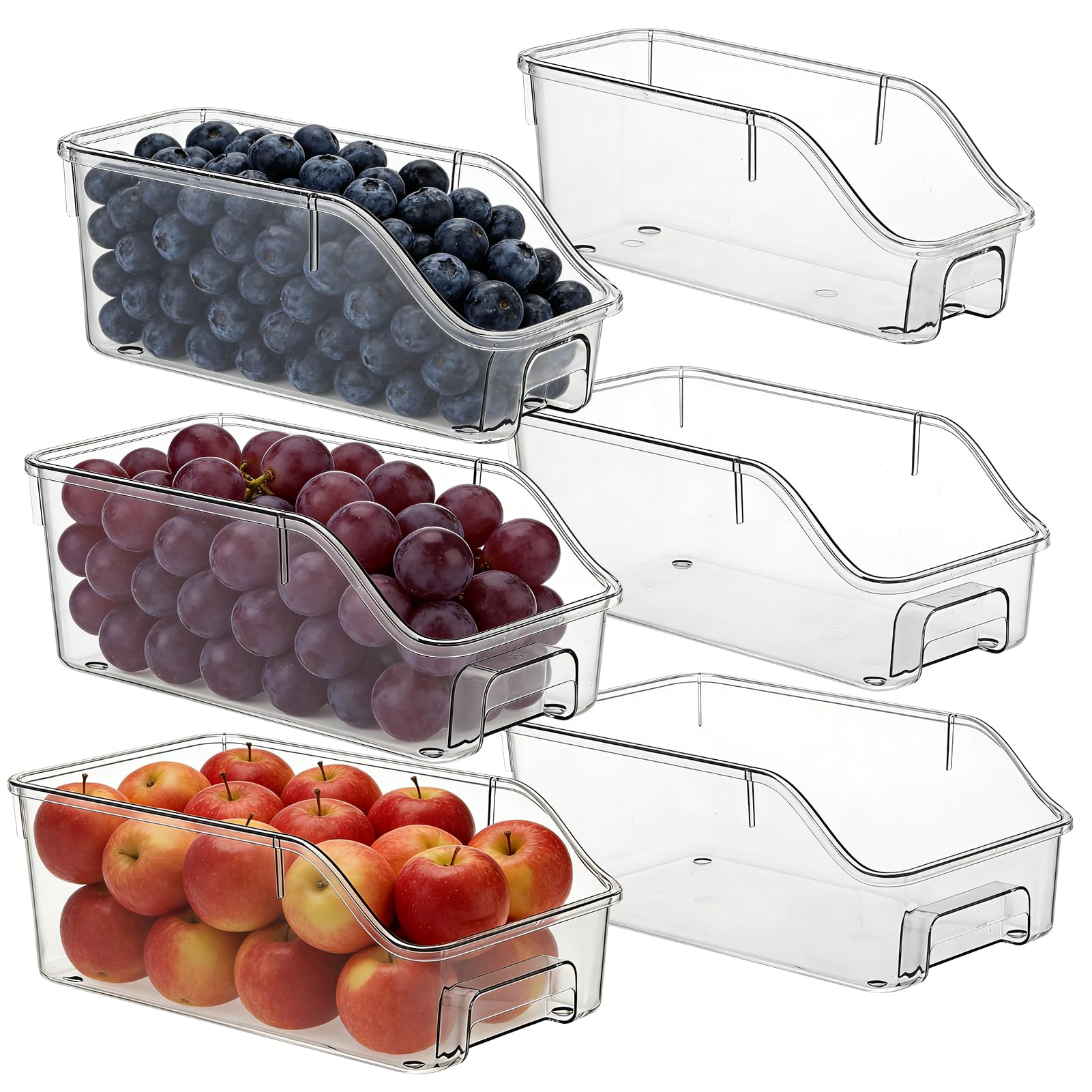 Photo 1 of 6 Packs Clear Freezer Organizers and Storage Bins with Handle, Stackable Storage Bins Open Front Pantry Bins for Storage and Organization for Bathroom Kitchen Refrigerator Pantry