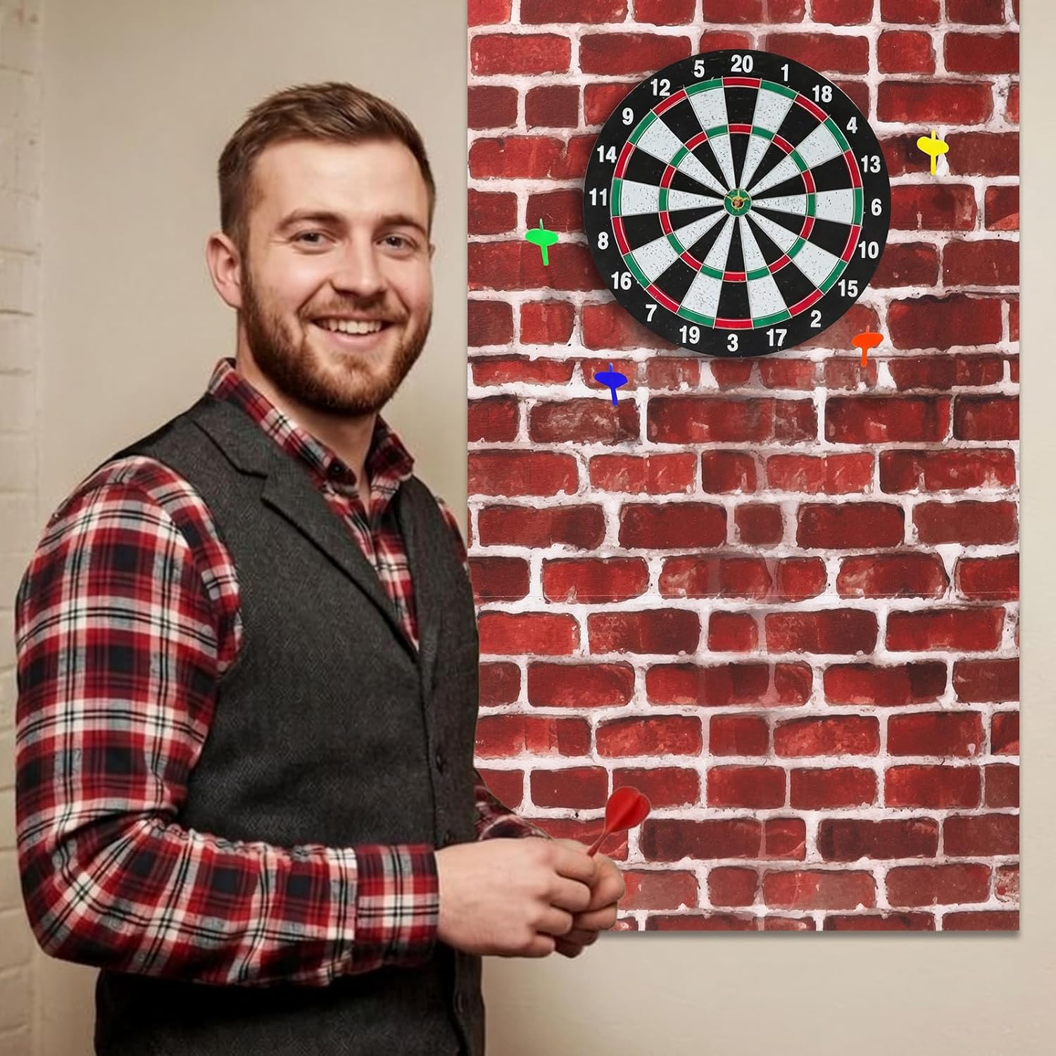Vinsot Dart Board Wall Protectors 35.4 x 23.6 inch Brick Felt Wall Tiles Removable Dart Board Surround Protector Cork Backboard Alternative