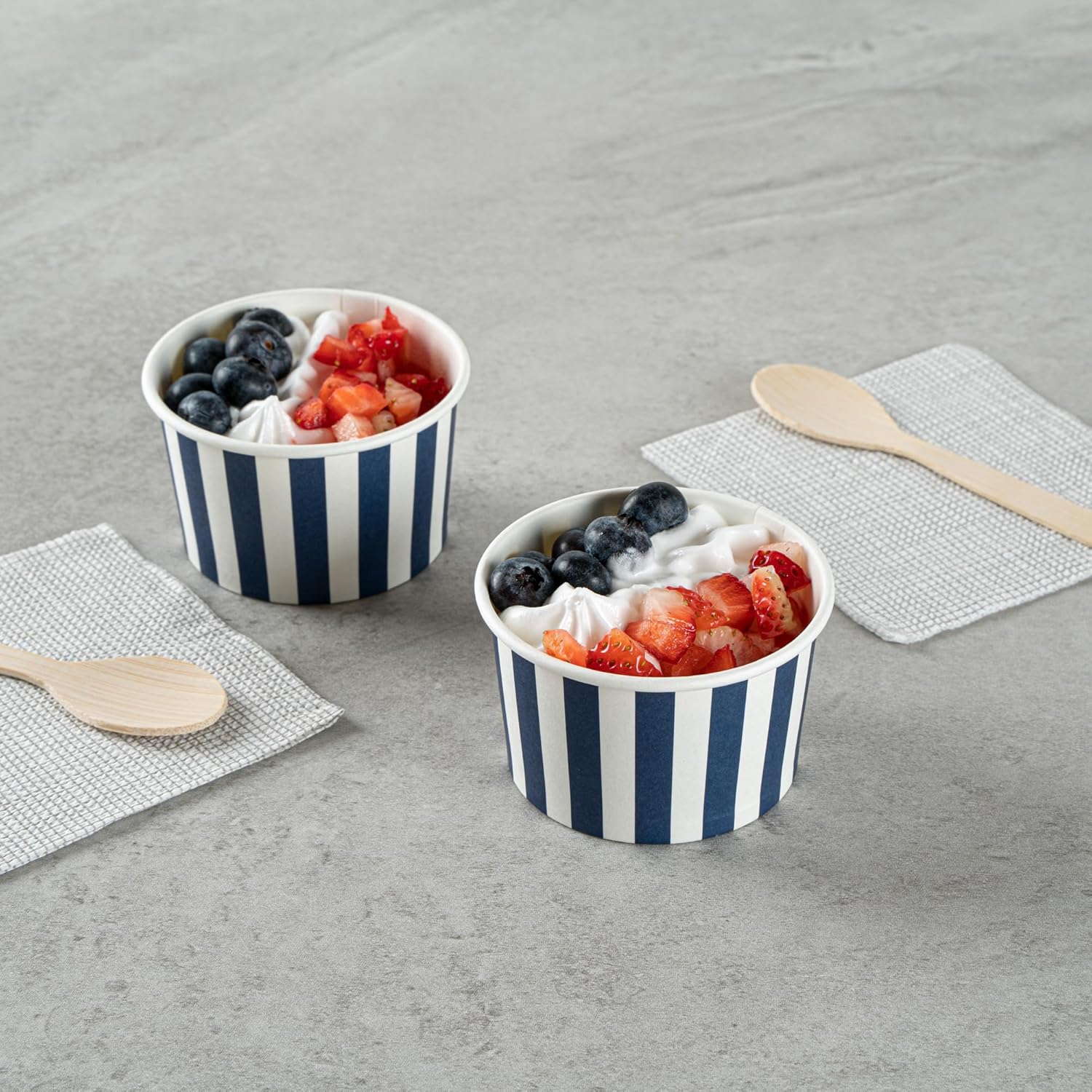 Coppetta 3-Ounce Dessert Cups, 200 Disposable Ice Cream Cups - Lids Sold Separately, Sturdy, Blue And White Paper FroYo Bowls, Striped, For Hot And Cold Foods, Perfect For Gelato - Restaurantware