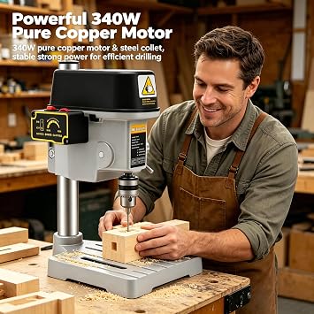 SHZICMY 340W Mini Drill Press, 3-Speed Benchtop Drill Press, Electric Bench Wood Drilling Machine for DIY Creation, Small and Precise Work Like Jewelry Making Woodworking