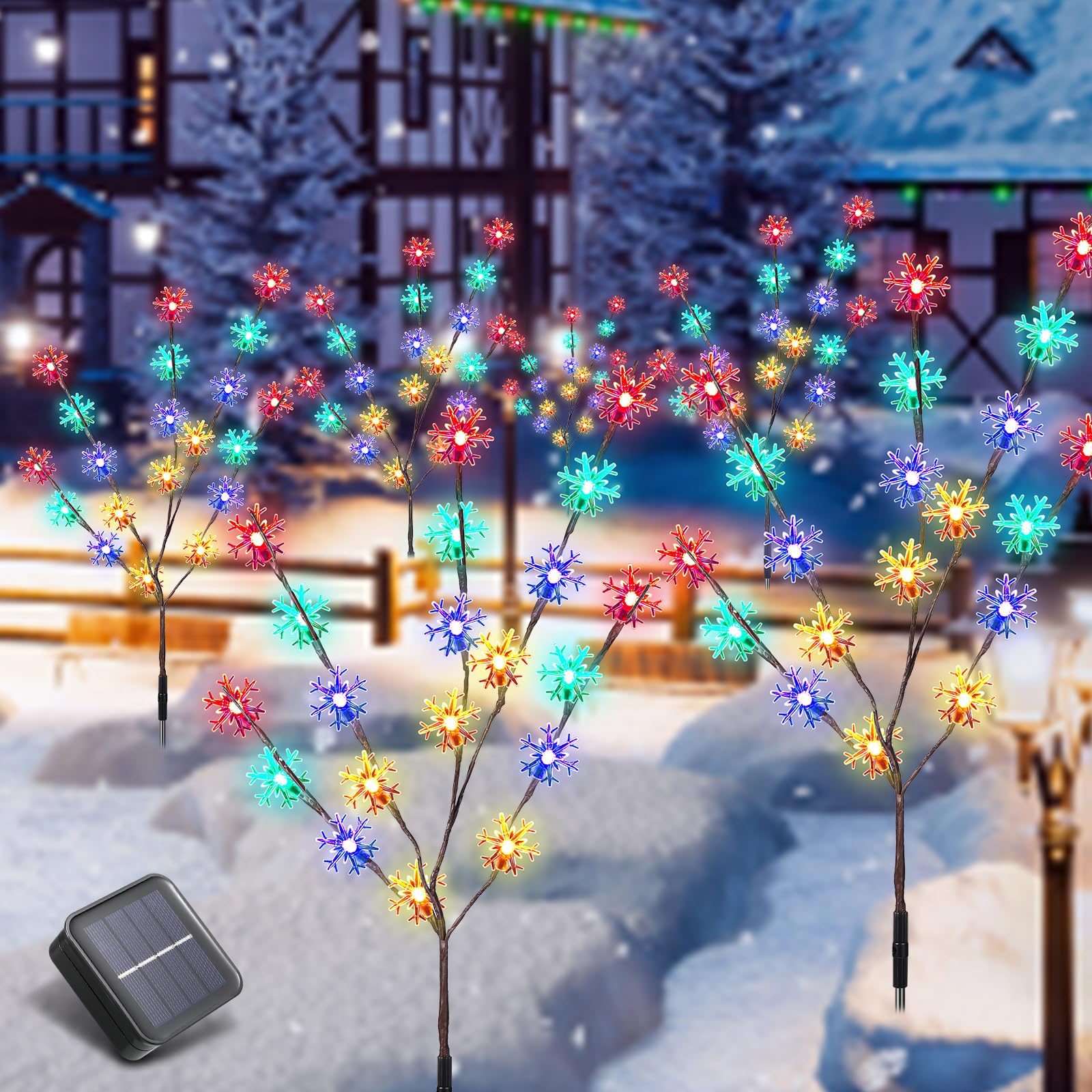 Retisee 6 Pack 120 LEDs Christmas Solar Snowflake Lights Christmas Outdoor Decorations Waterproof Prelit Snowflake Tree 8 Lighting Modes for Garden Path Yard Lawn Pathway Patio Walkway (Colorful)