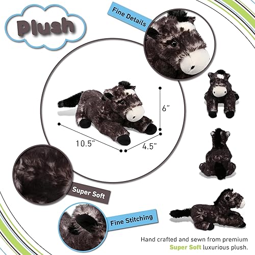 Miniatura 3 de DolliBu - Caballo de peluche negro suave y abrazable, adorable juguete de juego para niños y niñas, lindo regalo de animales de granja para niños y