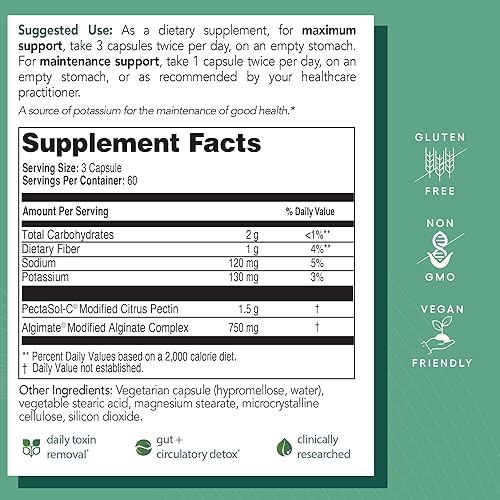 Miniatura 8 de EcoNugenics PectaClear Suplemento de desintoxicación saludable con pectina cítrica modificada y alginato proporciona apoyo seguro y natural contra