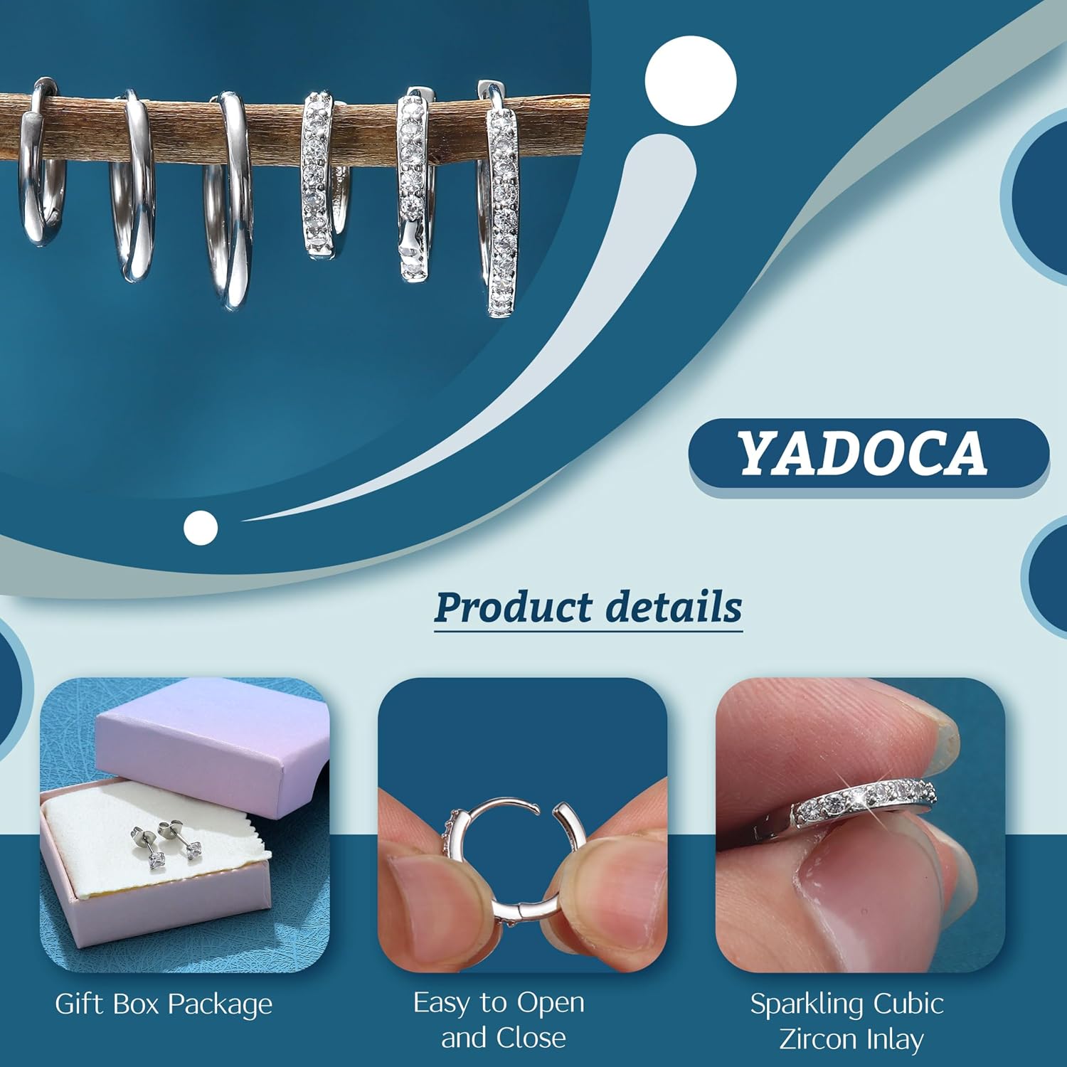 YADOCA Hypoallergenic Surgical Stainless Steel Silver Earrings for Sensitive Ears Stud Hoop Earrings for Women Men Trendy Small Huggie Silver Hoops Cartilage Earring Stacks Set for Multiple Piercing