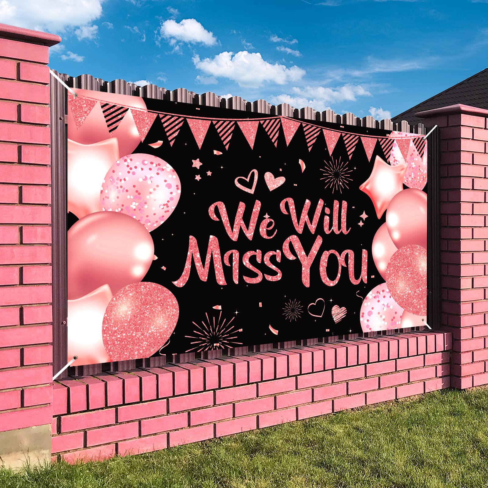 Rose Gold Glitter 'Miss You Already' Banner - Farewell, Retirement, Going Away Party Decorations - View #6