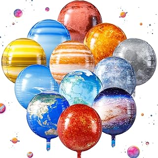 Poen 12 Pcs Space Balloons 22 Inch Large 4D Galaxy Planet Balloons World Map Globe Balloons Inflatable Earth Outer Space Party Decorations for Kids Space Travel Theme Birthday Earth Day Baby Shower