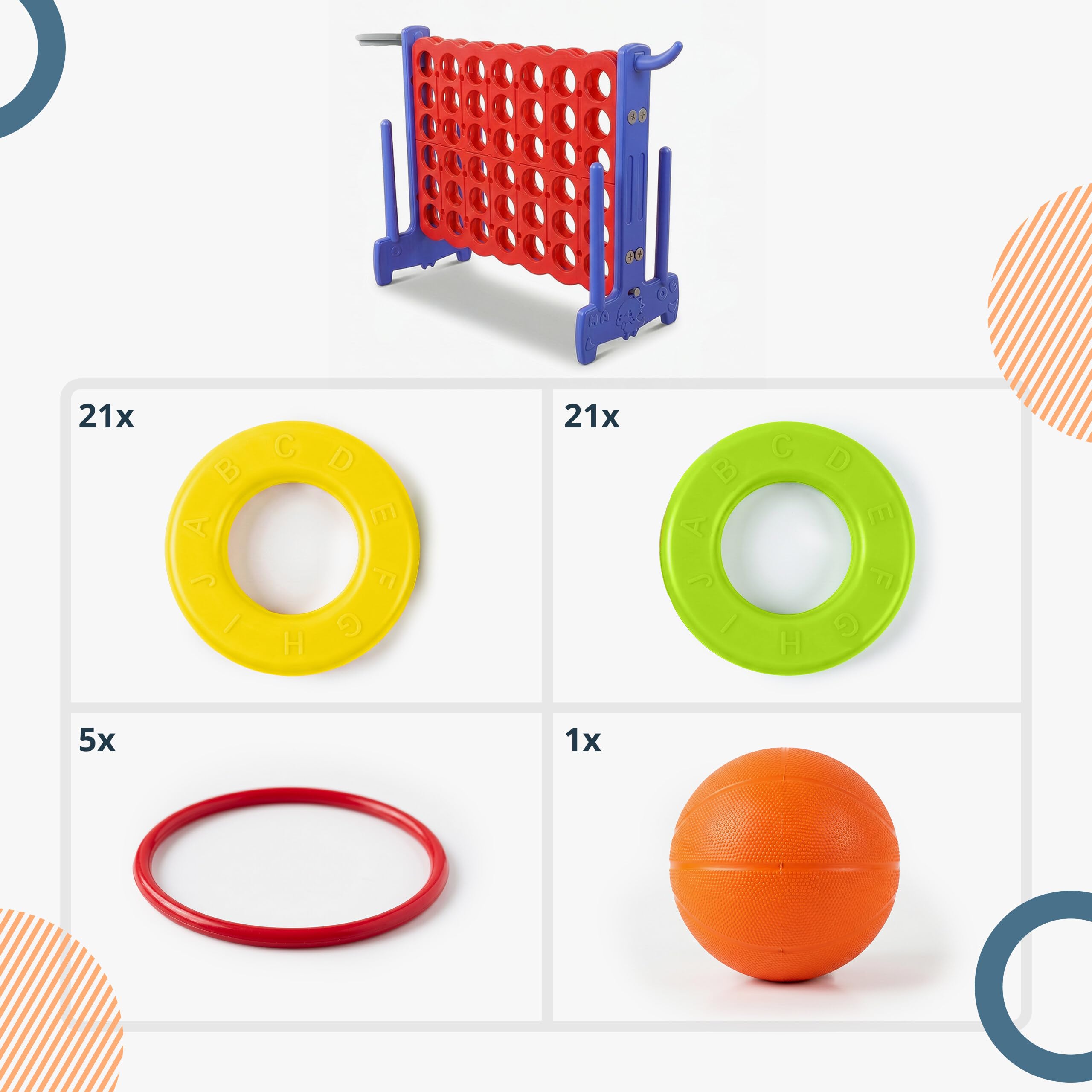 Relaxdays Vier Gewinnt XXL, outdoor, 3-in-1, bambini e adulti, 121x88x44 cm, gioco di lancio: basket e anelli, colore