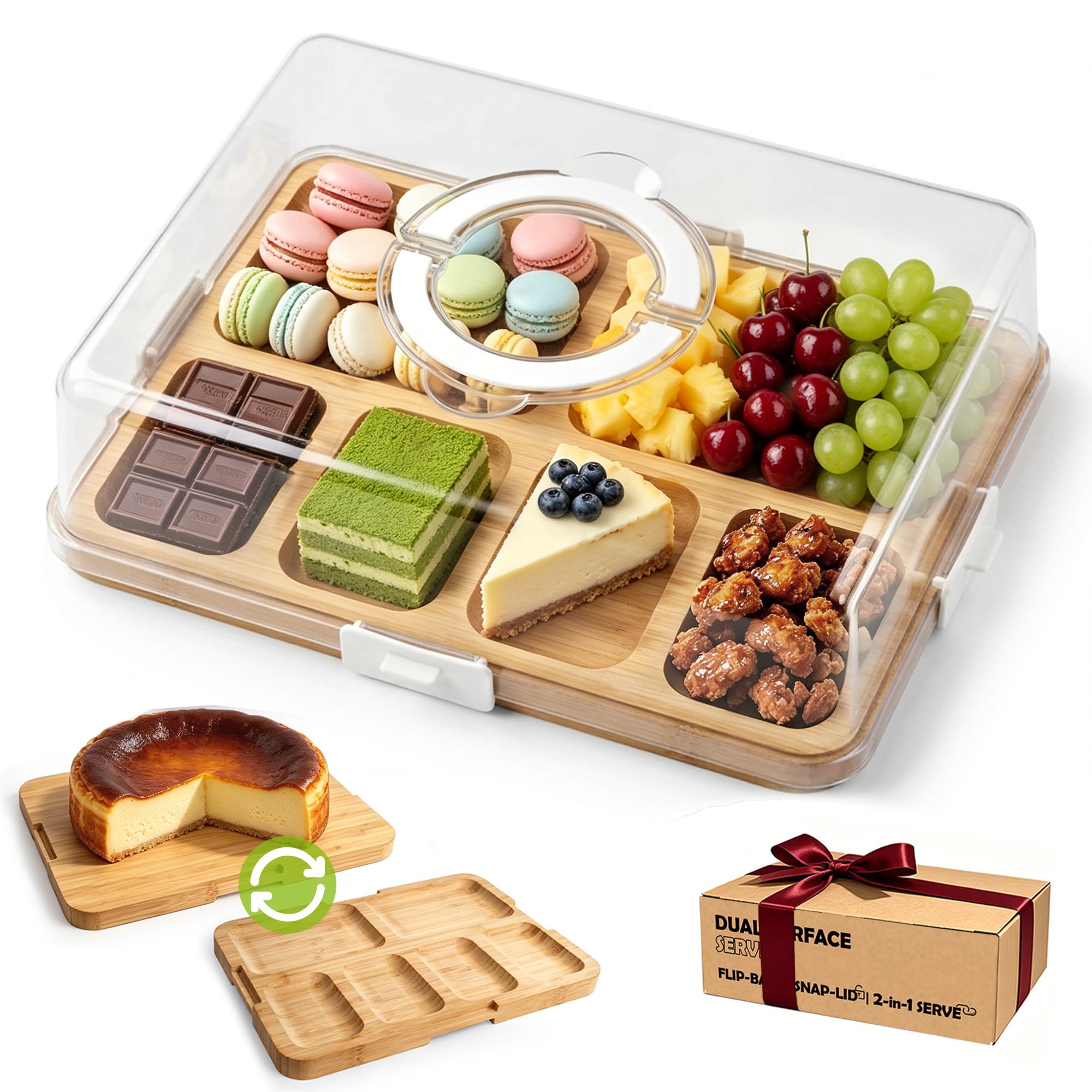 Acrylic Rectangular Cake Tray - Multifunctional Rectangle Cake Stand with Clear Cover Lid - Serving Tray - Dessert Holder for Party Home Kitchen - Afternoon Tea Stands (High Snap-On Lid)