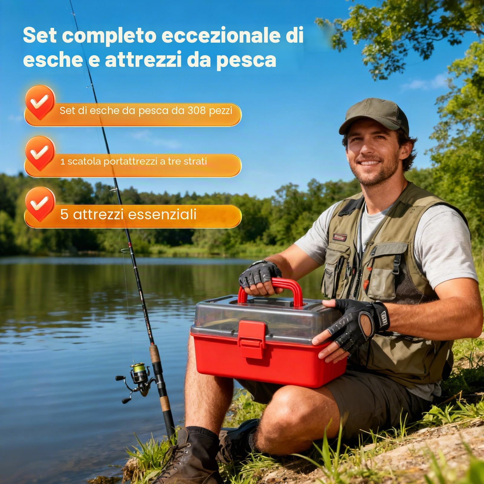 Set Di Esche Da Pesca, 314 Pezzi Accessori E CassettaPesca Con Clip Per Labbra, Ami DaPesca, ValigettaPesca Con Accessori, Attrezzatura DaPesca Adatto Per Adulti Principianti E Uomini
