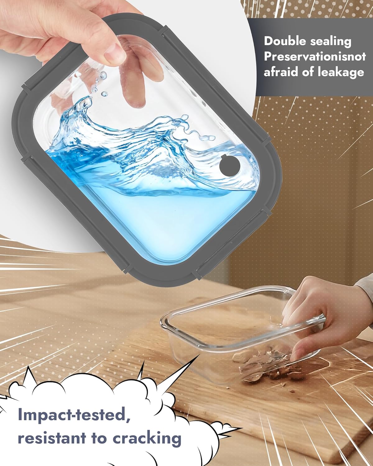 12-Pack Glass Containers with Tempered Lids – Borosilicate, Oven-Safe, Airtight, BPA-Free, Multi-Size for Meal Prep, Dishwasher Safe (Gray) thumbnail