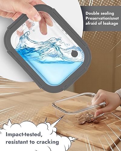 Miniatura 3 de Paquete de 12 recipientes de vidrio con tapas templadas, borosilicato, aptos para horno (-4 °F ~ 950 °F), herméticos, sin BPA, varios tamaños