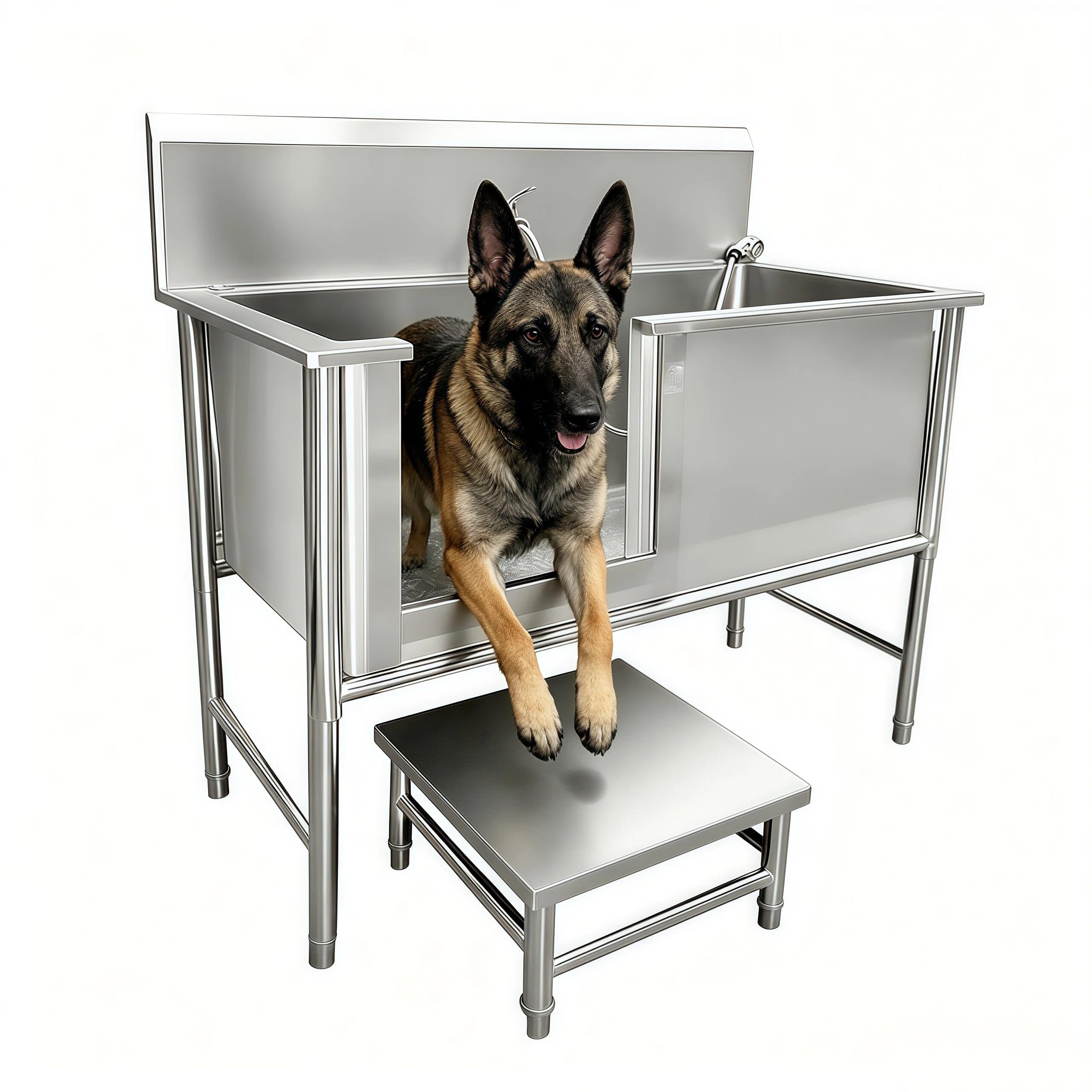Estación de Lavado para Perros de Acero Inoxidable, Bañera Para Aseo de Mascotas Profesional con Puerta Corredera Izquierda y Rampa, Grifo Extensible, Orificio de Drenaje con Filtro 100/120cm (100cm)