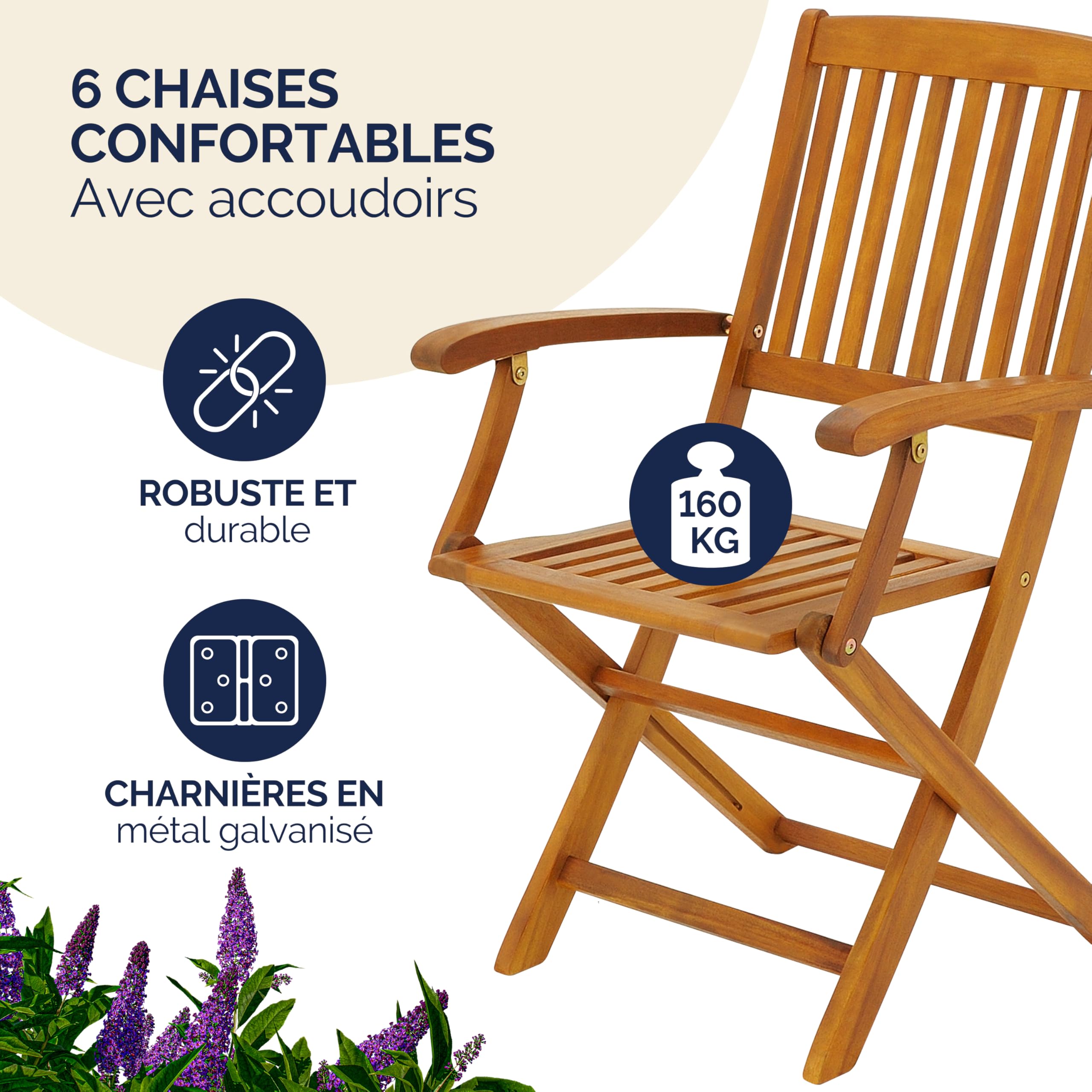 Casaria® Table De Jardin Exterieur avec Chaise 6 Personnes - Table Ovale Extensible en Bois D'Acacia, Résistant Aux Intempéries avec Trou pour Parasol Intérieur/Extérieur
