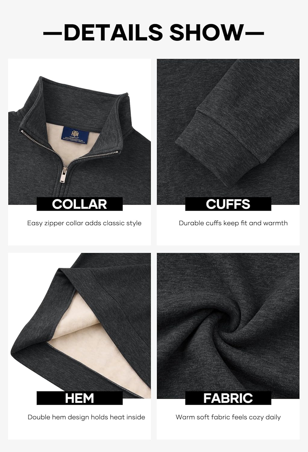 Men's Quarter Zip Pullover Soft Fleece-Lined Mock Neck Thermal Casual Long Sleeve Sweatshirt (S-2XL) - Image 6