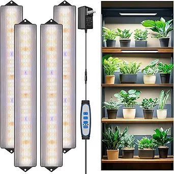 Wolezek Grow Light Strips for Indoor Plants, 420 LEDs Full Spectrum Plant Light for Indoor Growing with 6/12/16H Auto Timer, Grow Lamp Bar for Seedling Succulent, 13.8 Inches, 4 Pack