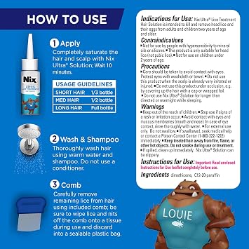 Nix Ultra Lice Treatment Hair Solution & Lice Comb, Kills Superlice & Eggs, 3.4 Fl Oz