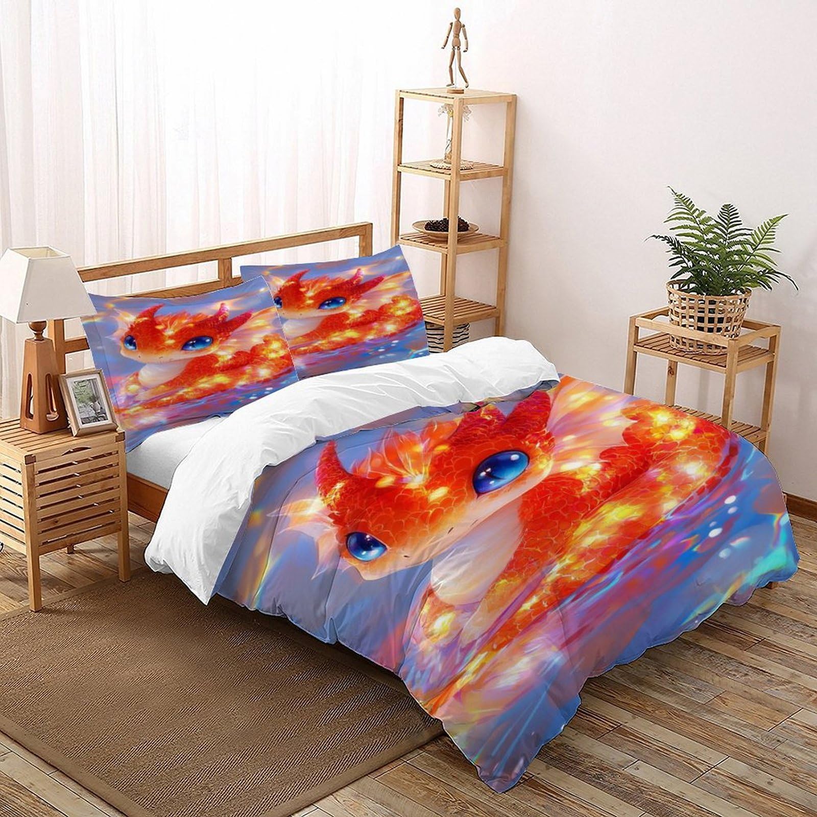 Dragon Water Bedding Set Theme Bedspread Animal Theme Space Theme Duvet Cover Set Chic Breathable Quilt Cover Universal for All Seasons with Pillow Super King（260x220cm）