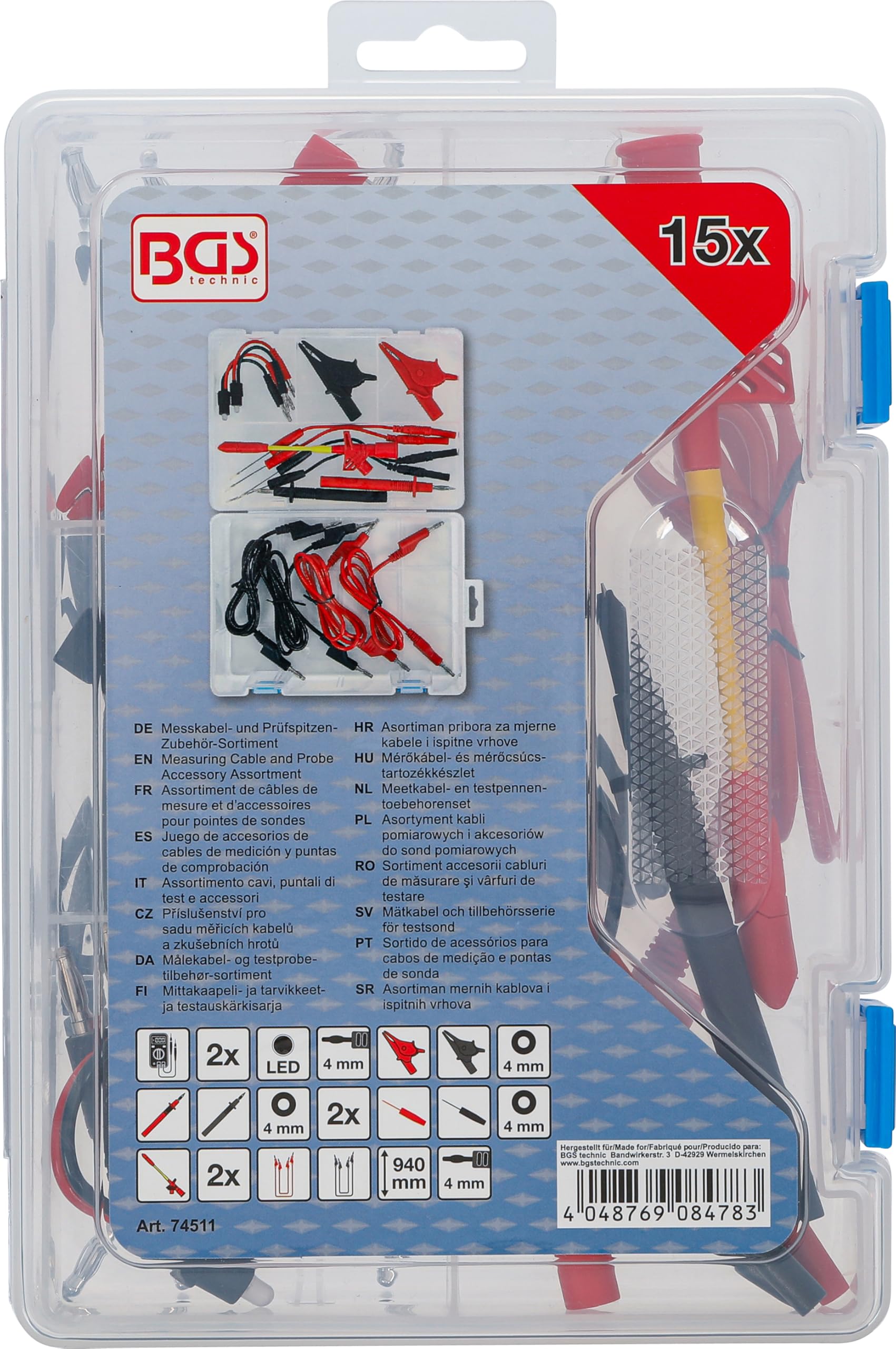 BGS 74511 | Messkabel- & Prüfspitzen-Sortiment | für Multimeter | 15-tlg.