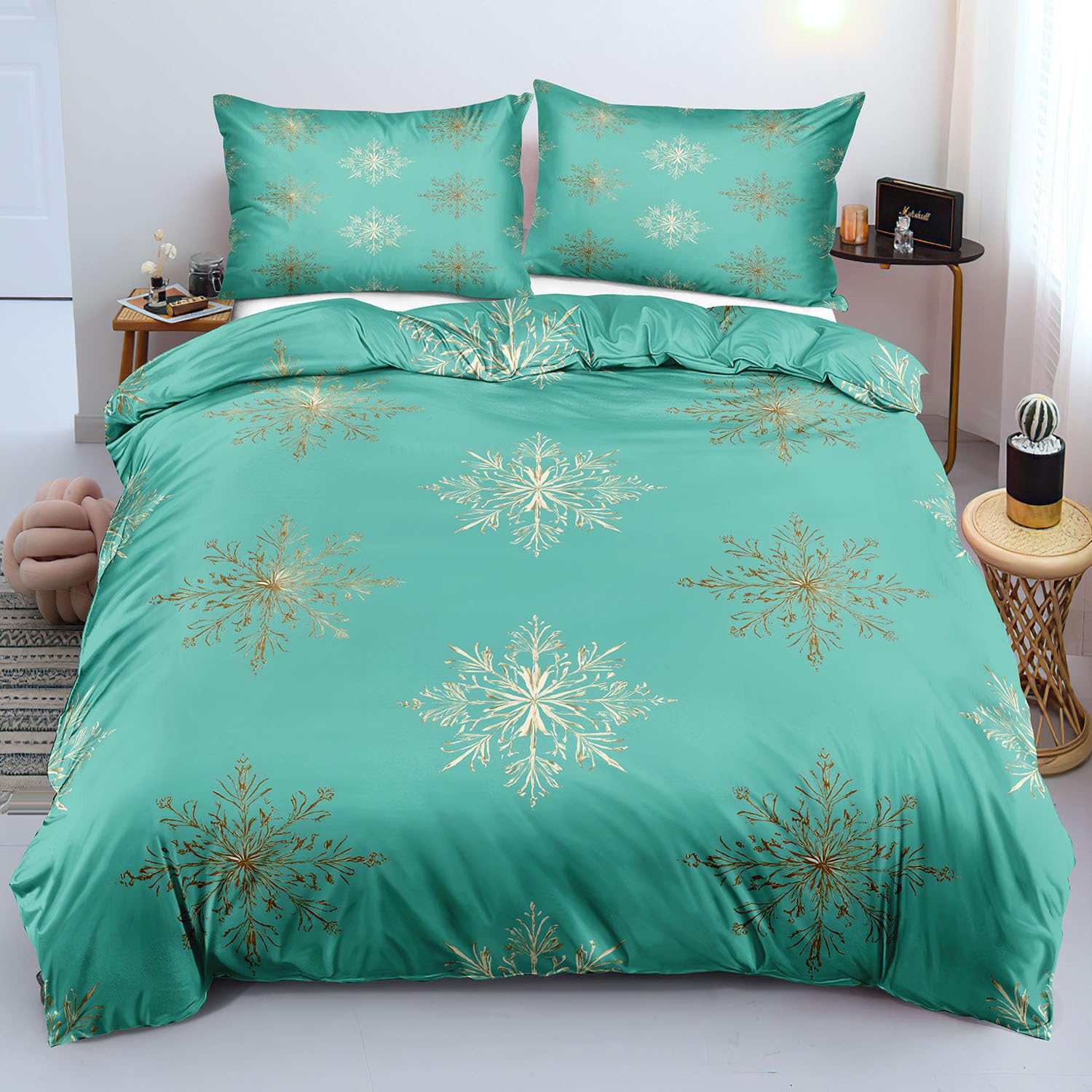 Parure de Lit Flocon de Neige Doré en Microfibre Luxueuse 240x220