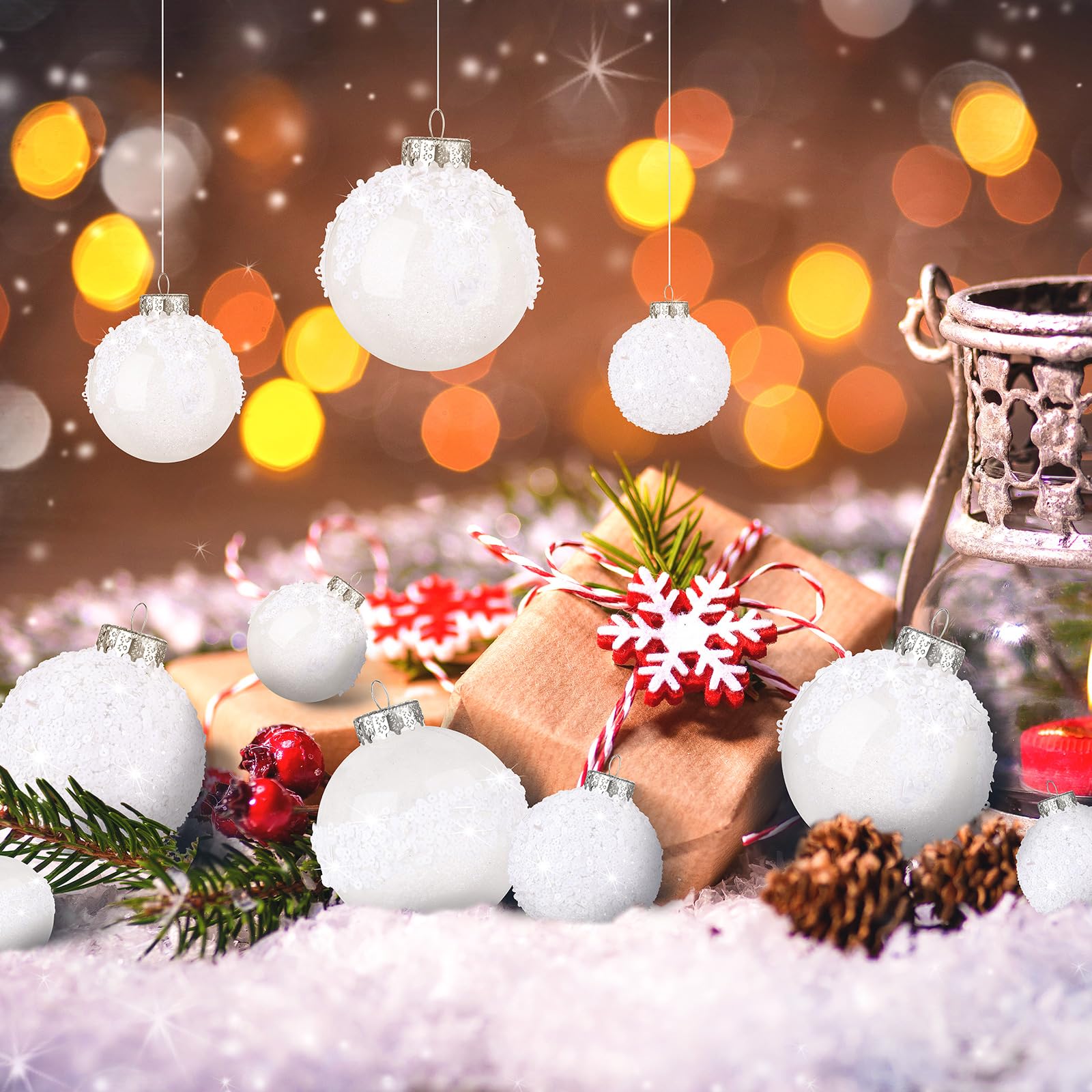 Civaner Juego de 24 adornos de bolas de Navidad con purpurina de 3.2 pulgadas, 2.4 pulgadas, 1.6 pulgadas, bolas inastillables para adornos de árbol de Navidad, bolas de Navidad colgantes de