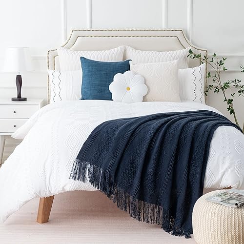 Miniatura 5 de BATTILO HOME Manta azul marino para sofá, cobija de punto, decorativa, suave, ligera 50 x 60 pulgadas