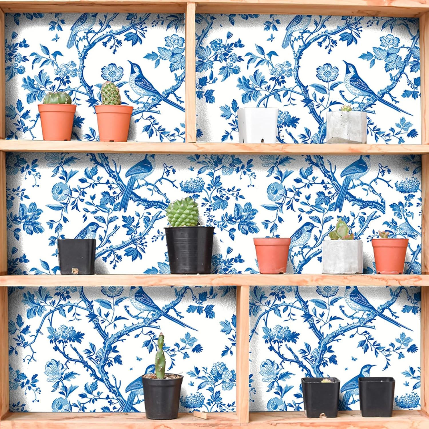 VaryStyle Blue Floral Tree Wallpaper Vintage Blue White Birds Floral Peel and Stick Wallpaper for Bedroom Bathroom 17.7"x118" Removable Self Adhesive Nature Contact Paper for Cabinets Walls Shelves