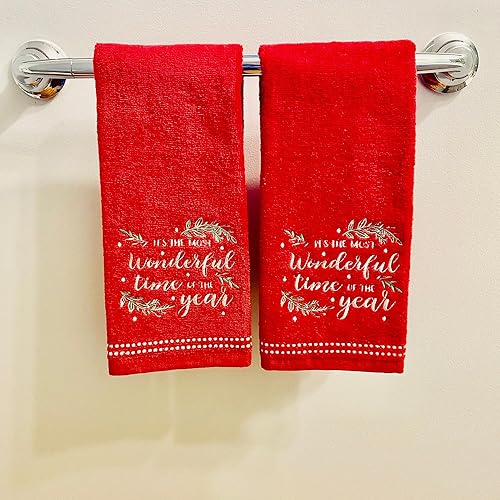 Miniatura 39 de Juego de 2 toallas de mano de baño de Navidad, color gris oscuro, 100% algodón, bordadas, diseño de copos de nieve, 16 x 25 pulgadas, toallas 24 Let