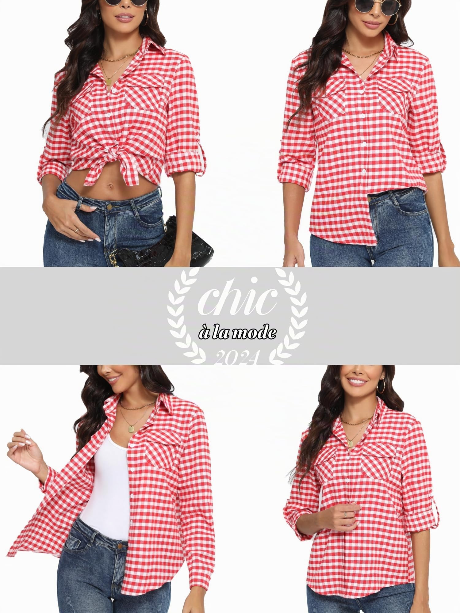 Chemisier Carreaux 100% Coton Femme Chemise Bucheron Western T Shirt Casual Décontractée Classique Retro Ecossaise Flanelle Blouse Gilet Vintage